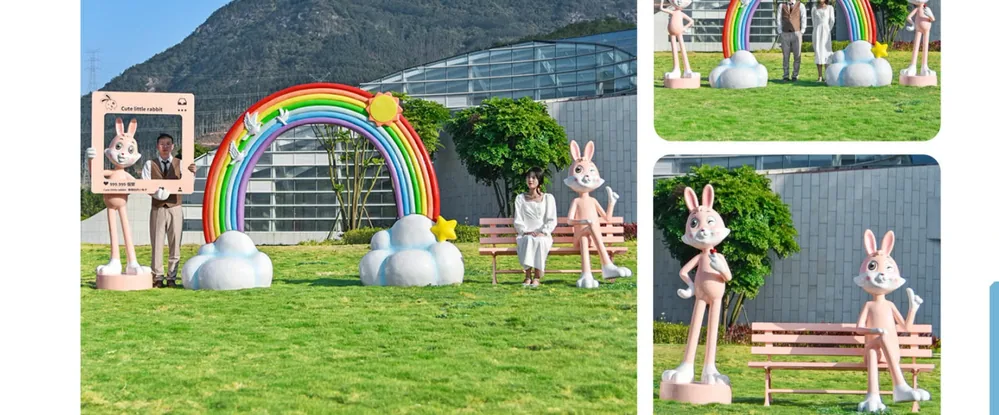 Cartoon Rabbit Rainbow Arch Photo Zone